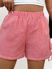 Women’s High-Waisted Plaid Shorts with Drawstring, Black and White Checkered