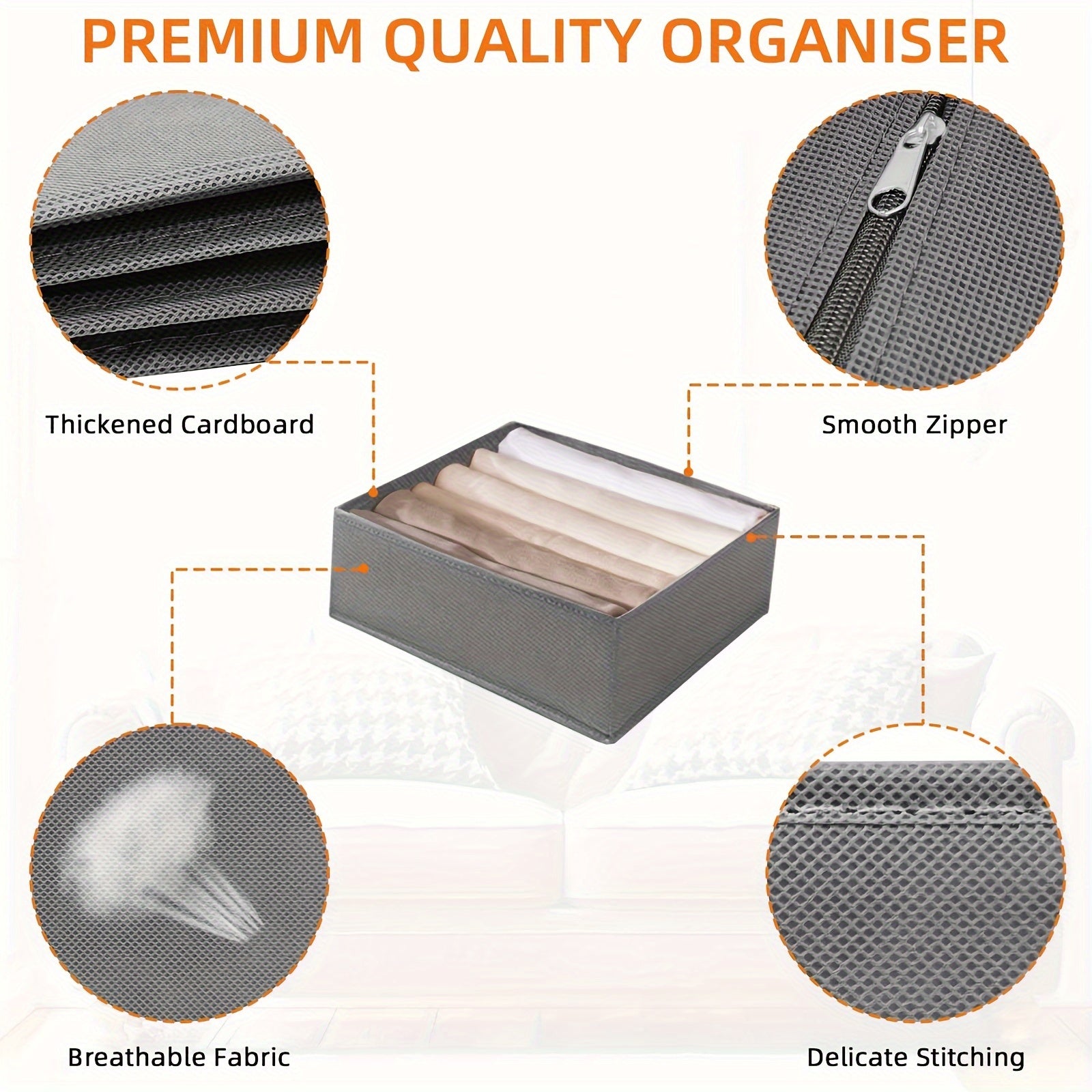 8 dona yig‘iladigan mato saqlash qutilari kiyimlar va shkafni tartibga solish uchun