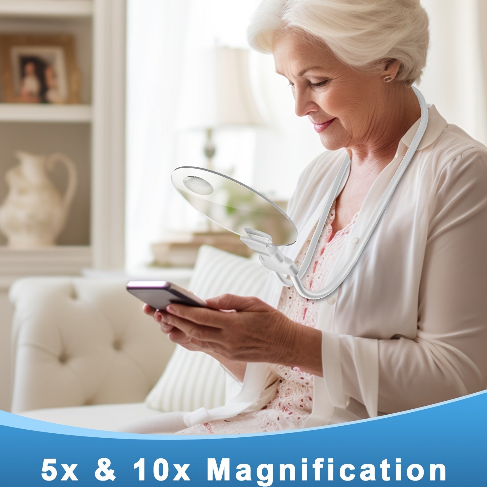 Large Senior Reading Magnifying Glass with 5X and 10X Magnification