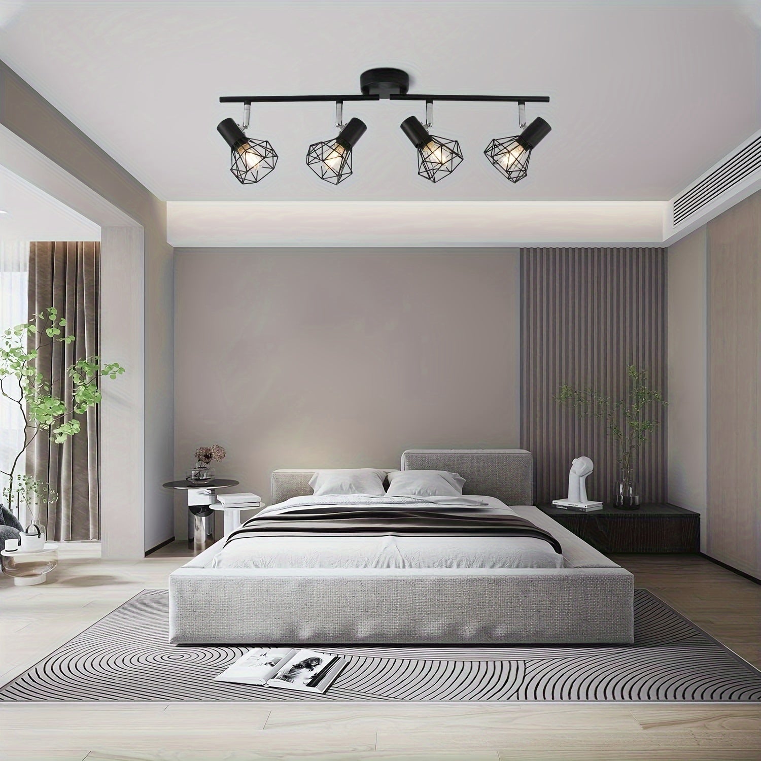 Black Metal Cage Ceiling Light for Bedroom Living Room Dining Room Corridor Rustic Style Adjustable Direction