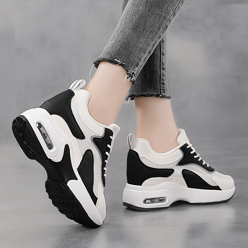 Zapatillas de mujer con bloques de color y aumento de altura, transpirables, de malla, casuales y deportivas