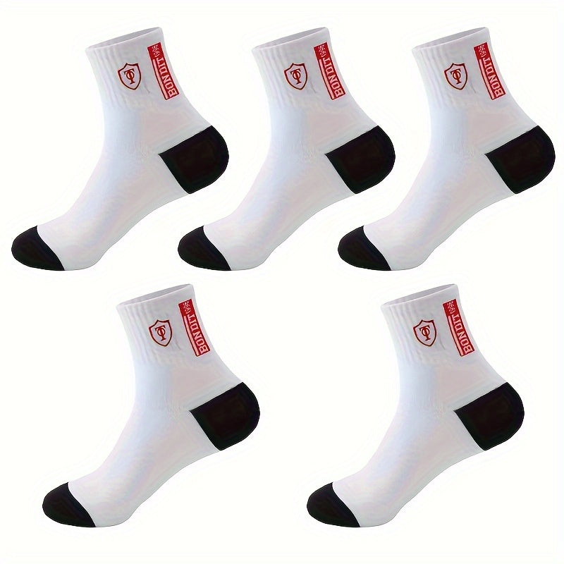 Men's Crew Socks 5 Pairs Breathable Soft Casual Knit Polyester Spandex Alphabet Pattern