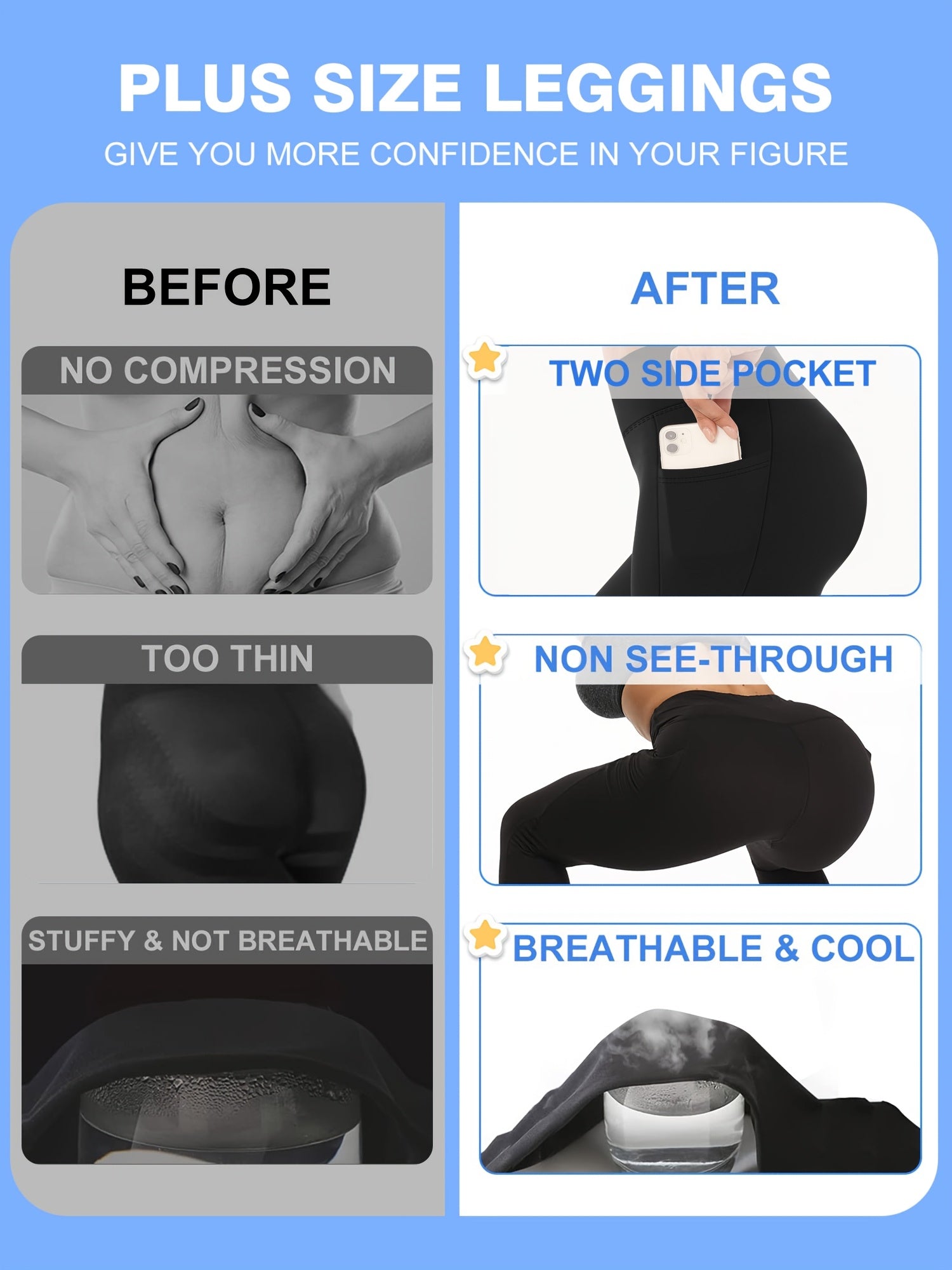 Plus Size Yoga Pants With Pockets High-Waisted Tummy Control Workout Leggings