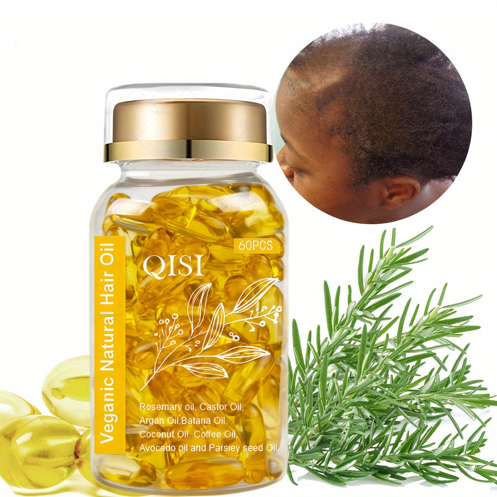 60 ta kapsula tabiiy soch essensiyasi, rozmarin, jojoba yog'i, argan yog'i va kokos yog'i bilan. Veganga asoslangan formula barcha soch turlarining ko'rinishini kuchaytiradi va yaxshilaydi.