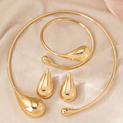 Vintage-Inspired Tear Drop Jewelry Set Gold-Plated Collar Necklace Bracelet Earrings