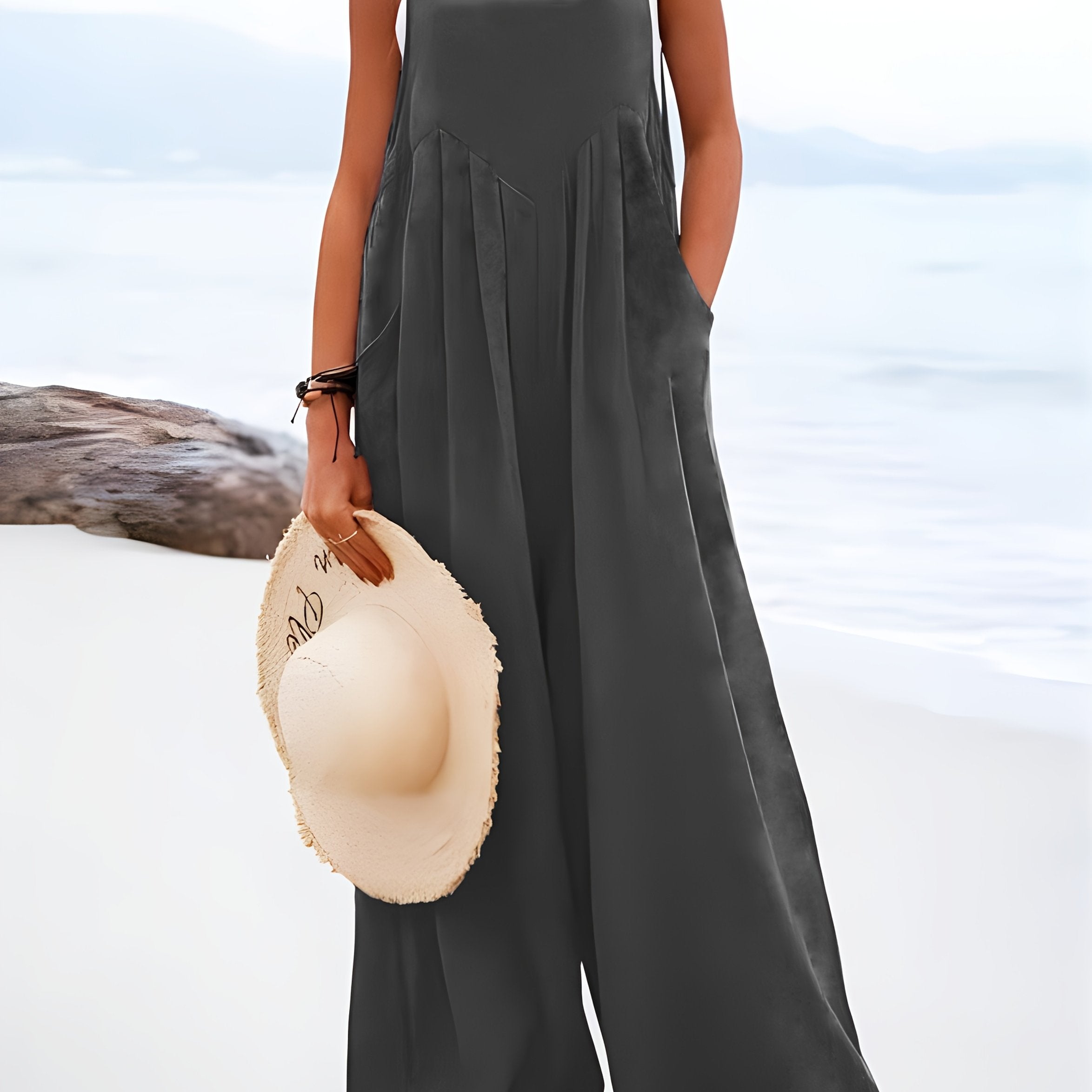 Mono sin mangas de talla grande con tirantes de botones, estilo vacaciones