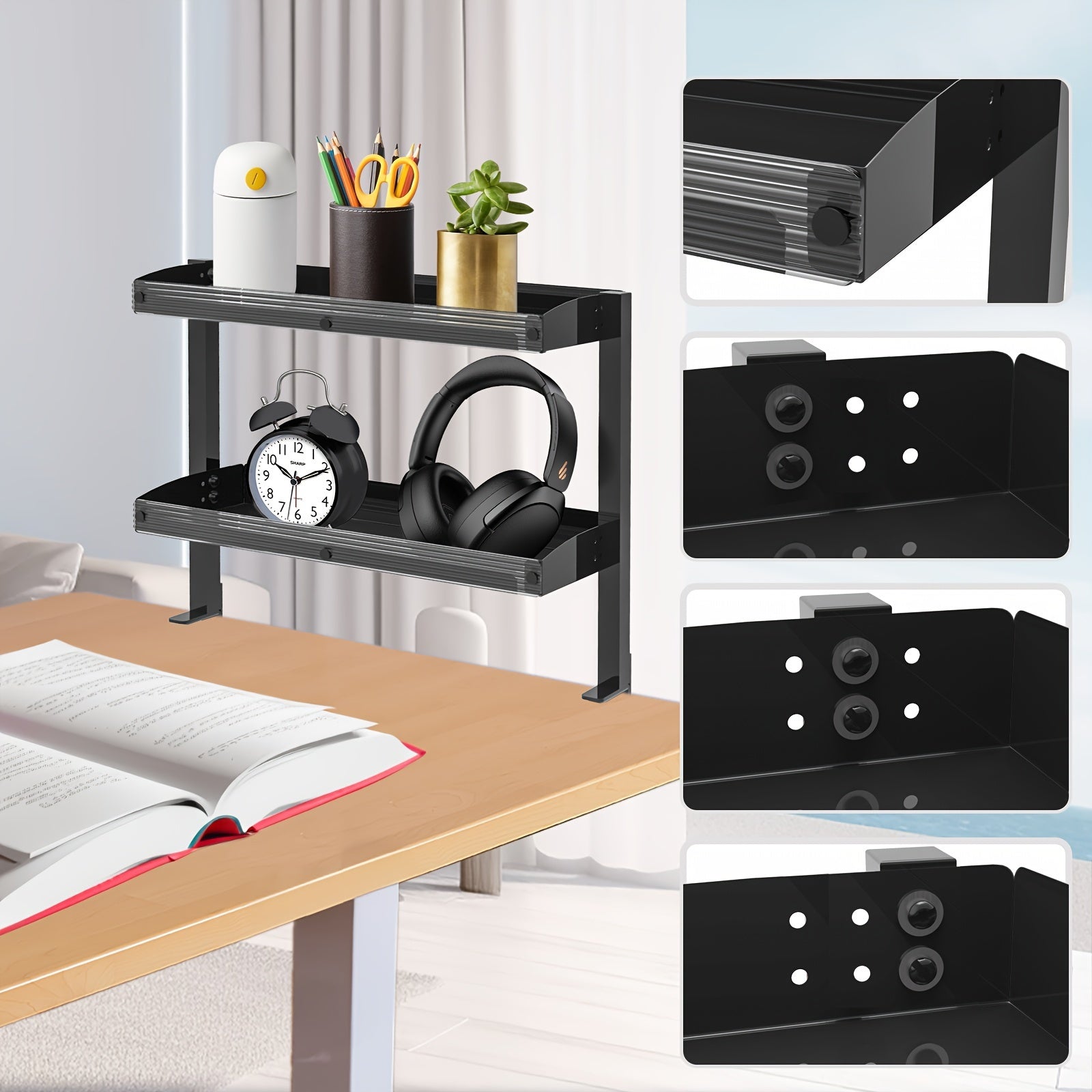 Clamp On Desk Organizer Shelf Metal 45.72cm Two-Tier Clamp-On Storage Shelf for Table Accessories