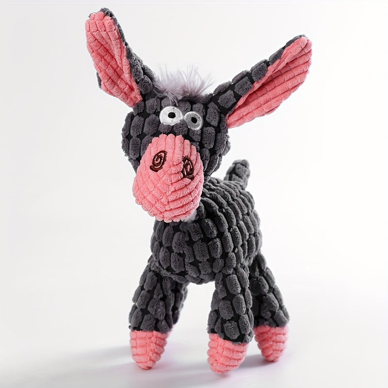 Corduroy Donkey-Shaped Dog Chew Toy with Squeaker for All Breeds