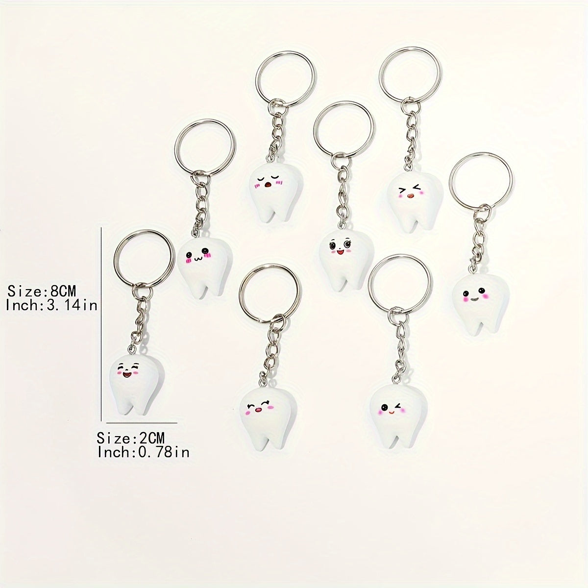 Set of 8 Men's Resin Tooth Keychains Minimalist Novelty Accessories