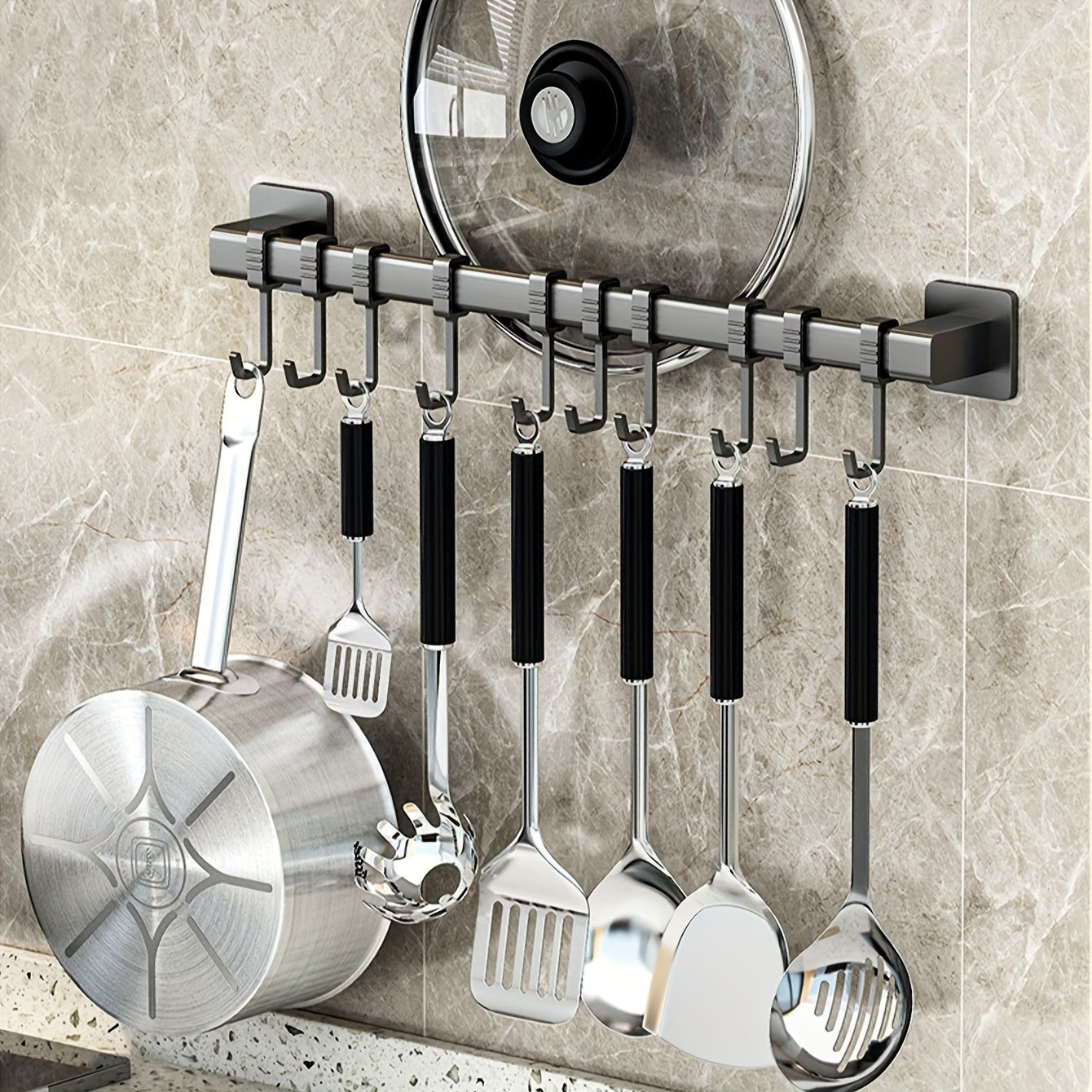 Wall-Mounted Kitchen Organizer with Spatula Hook for Utensils and Bathroom Essentials