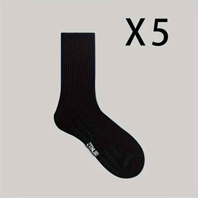Men's Cotton Blend Mid-Length Sports Socks 5 Pairs Size US 6-9 Breathable Comfortable