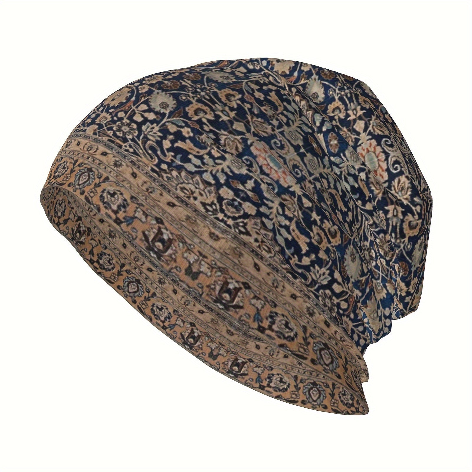 Antique Tabriz Persian Rug Beanie Boho-Chic Skull Cap for Men Women Soft Stretchy