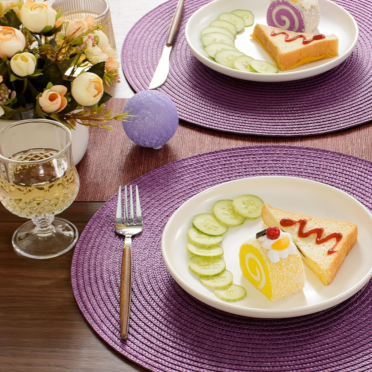 6 круглых плетеных ПП подставок диаметром 38,1 см, washable, нескользящие, изолированные, идеальны для украшения стола дома или на праздничных вечеринках.