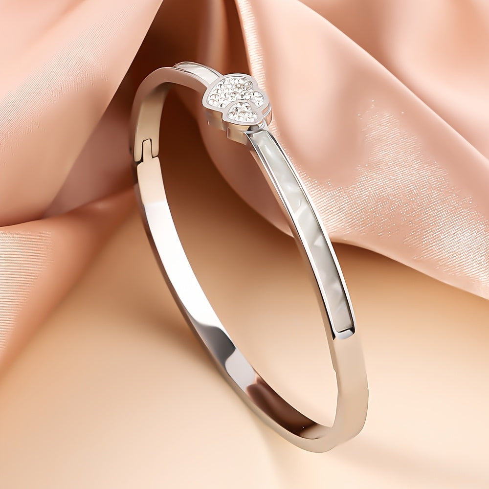 Gold-Plated Stainless Steel Bangle with Rhinestone Accents for Women Jewelry