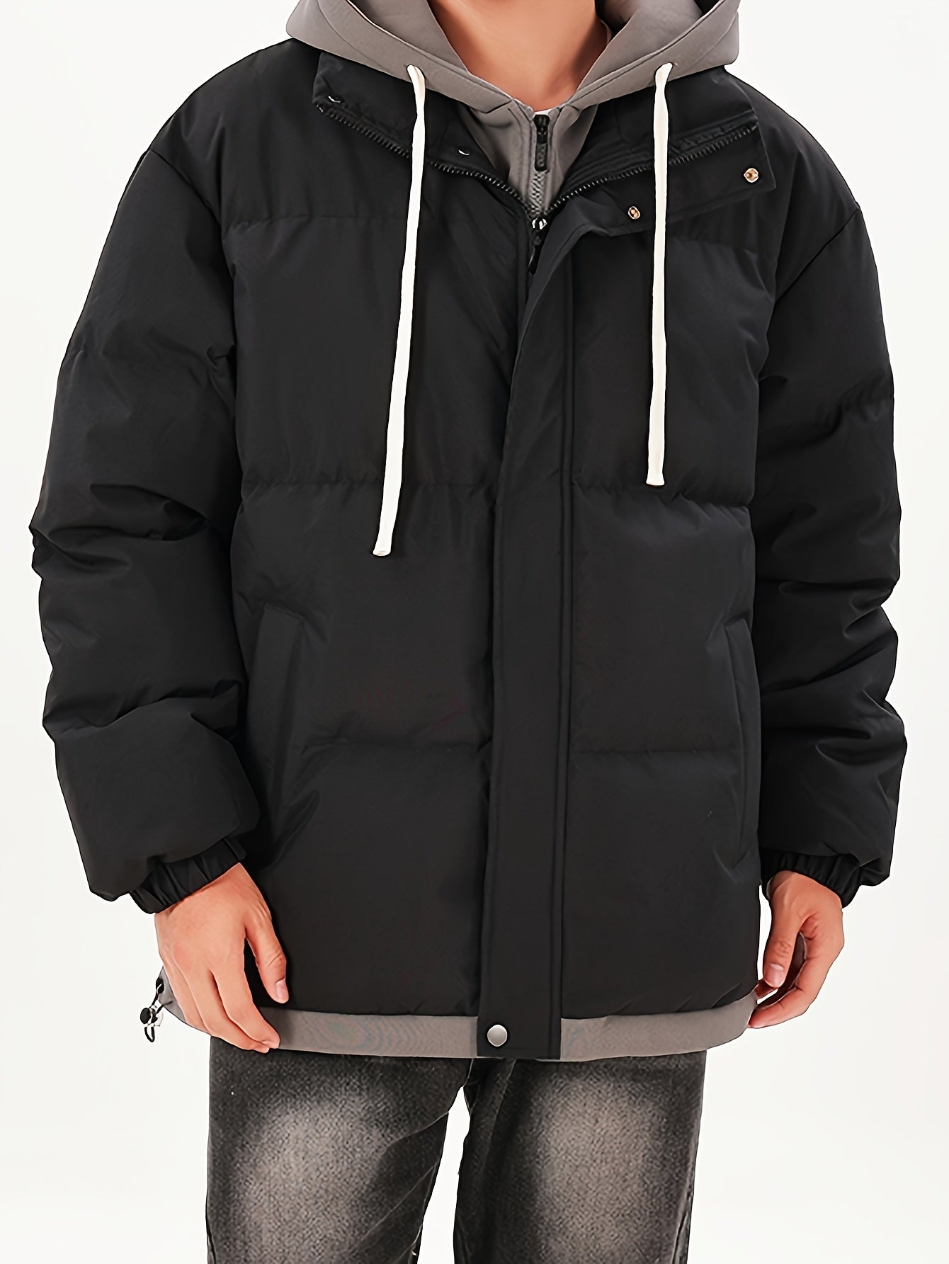 Men's Color-Blocked Hooded Jacket Polyester Casual Outerwear