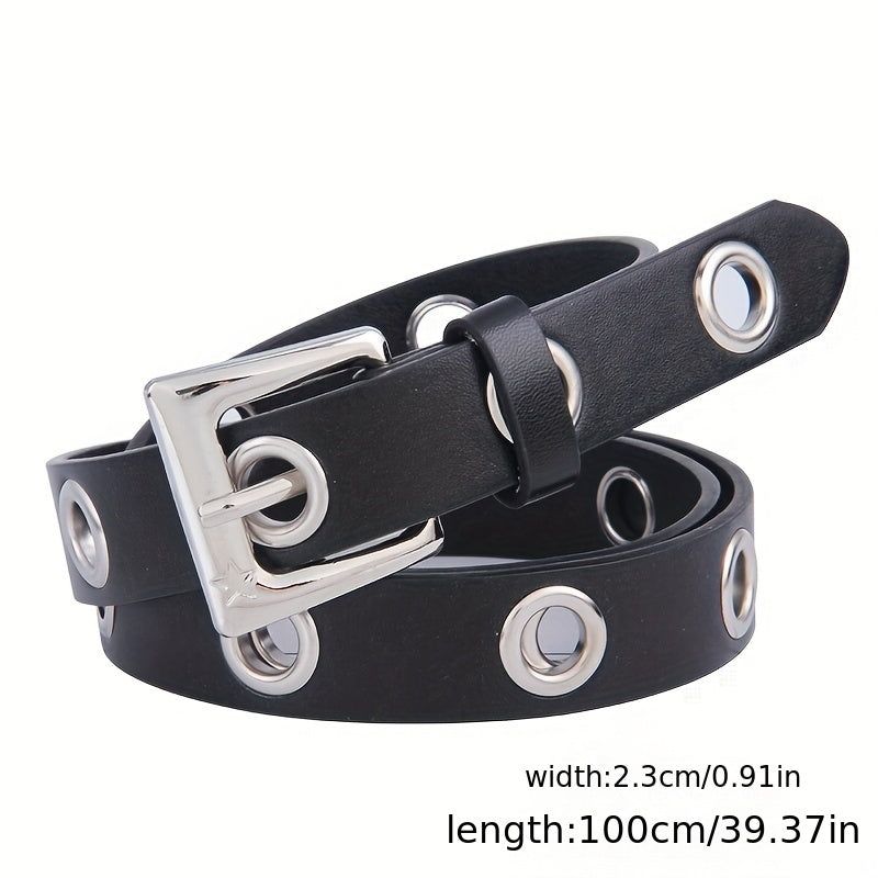 Black PU Belt with Tassels Chains Studs and Pin Buckle for Men Women Casual Hip Hop Punk
