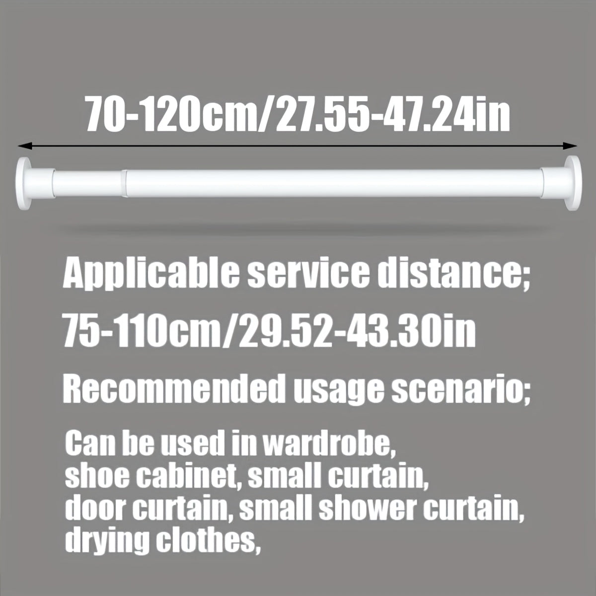 Moslashuvchan Rustproof Metal Curtain Rod Uzaytiradigan G'ichqichli Tension uchun Hammom, shkaf, deraza, eshik