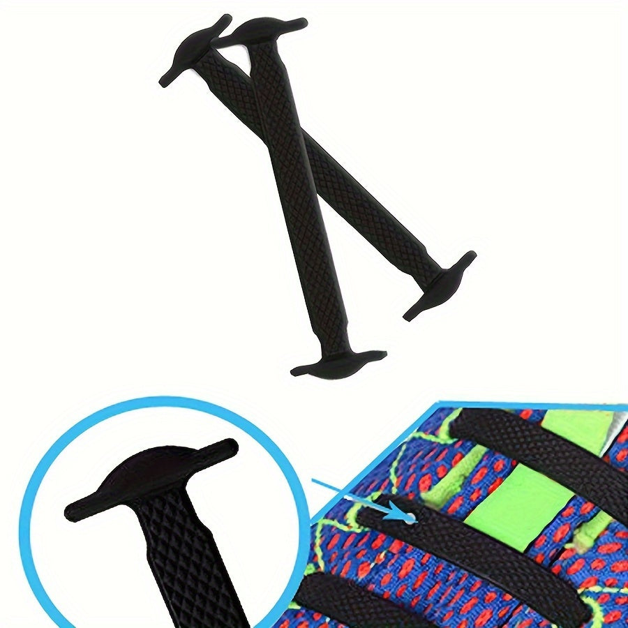Unisex Silicone Shoelaces No-Tie Elastic Stretch Laces Black 16pcs