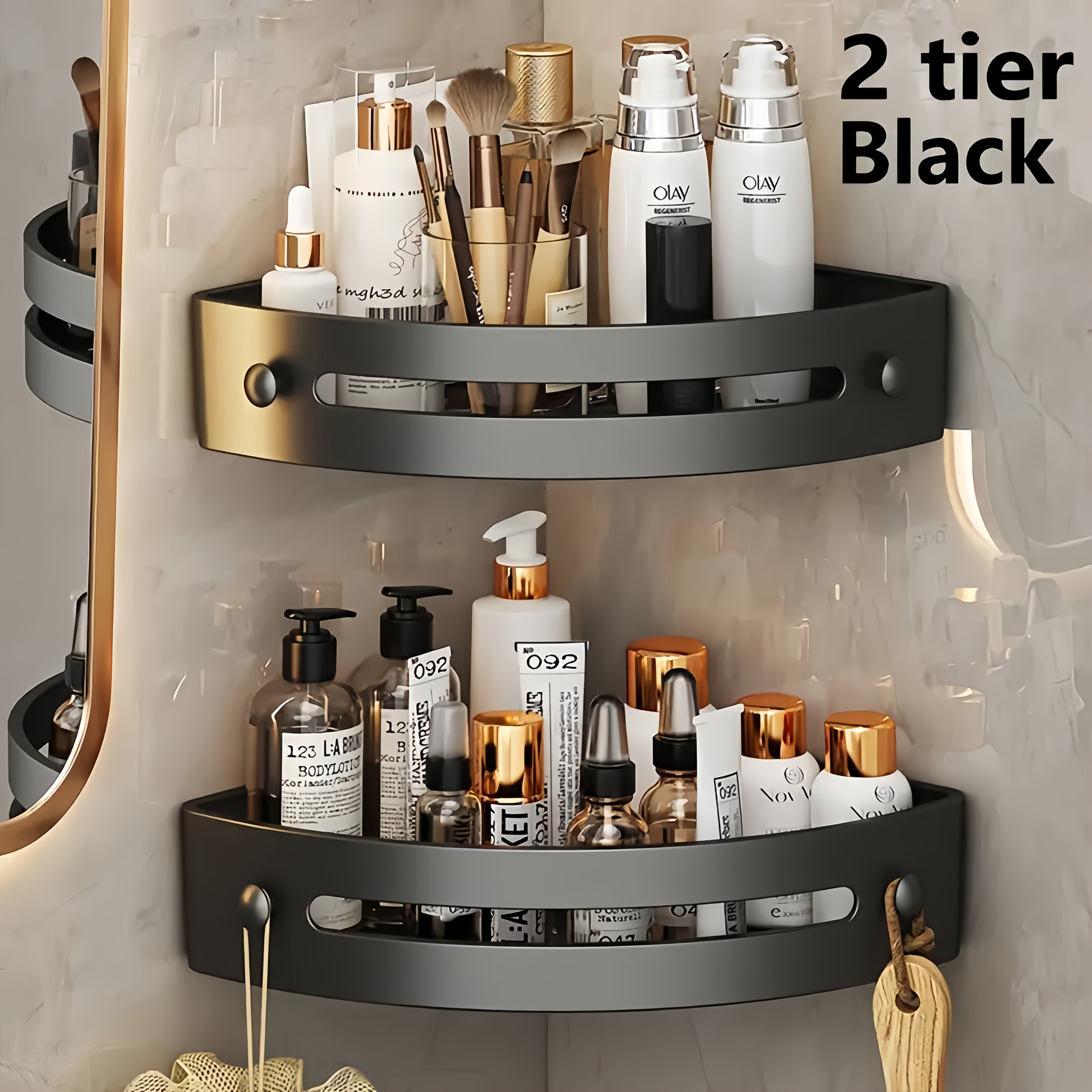 Set of 2 Adhesive Bathroom Corner Shower Racks for Shampoo Storage