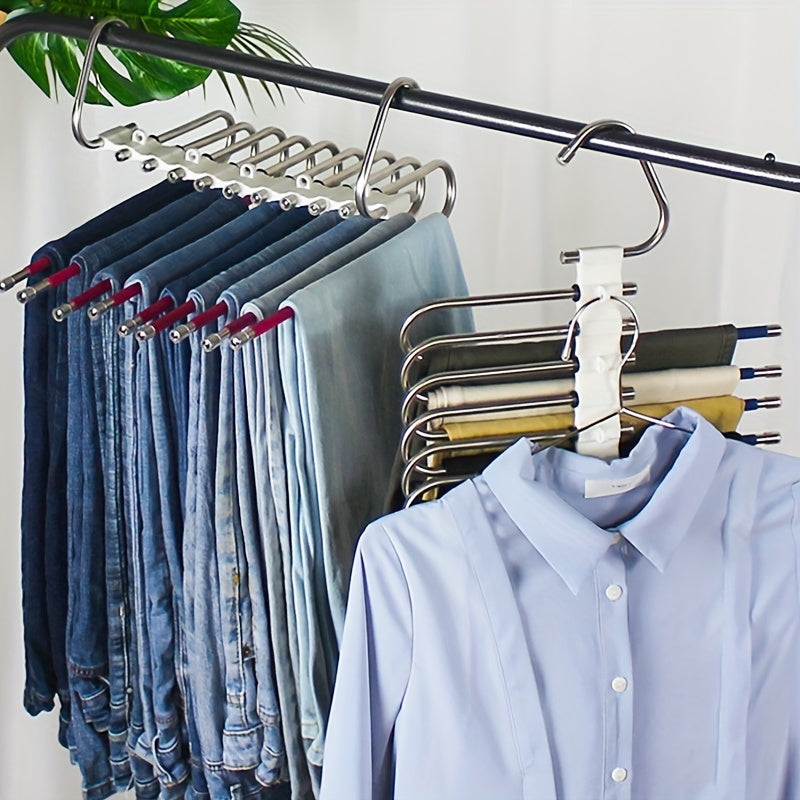 Organizador de armario de acero inoxidable con ganchos, ahorra espacio, antideslizante, en forma de S para pantalones y faldas