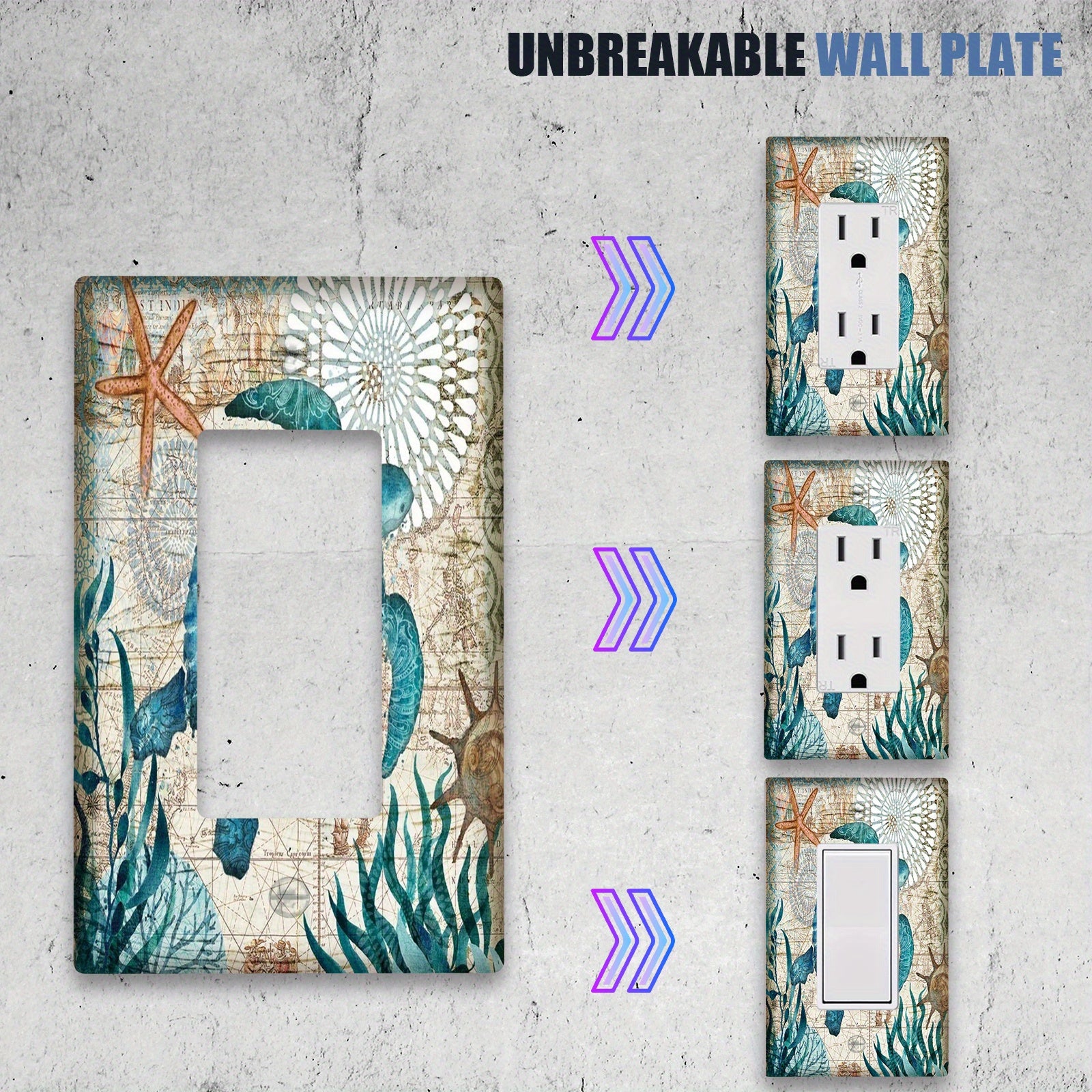 Tapa de interruptor de luz con tortuga náutica azul teal para baño y dormitorio Pack de 1