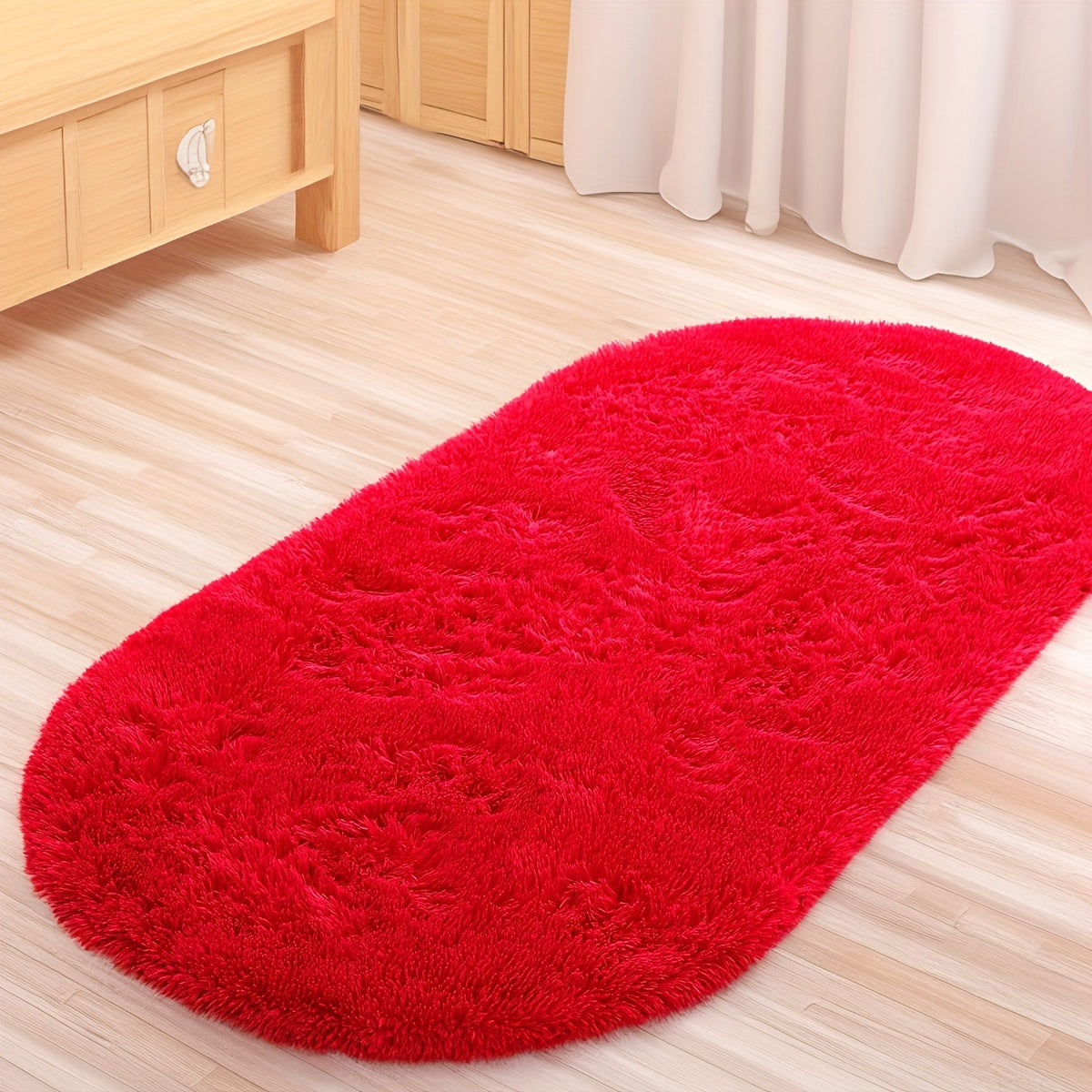 Soft Fluffy Oval Shaggy Area Rug for Bedroom Living Room with Thick Sponge