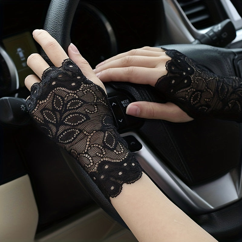 Geometric Lace Half Finger Wrist Sleeves with Thumb Hole for Summer Sunscreen Protection