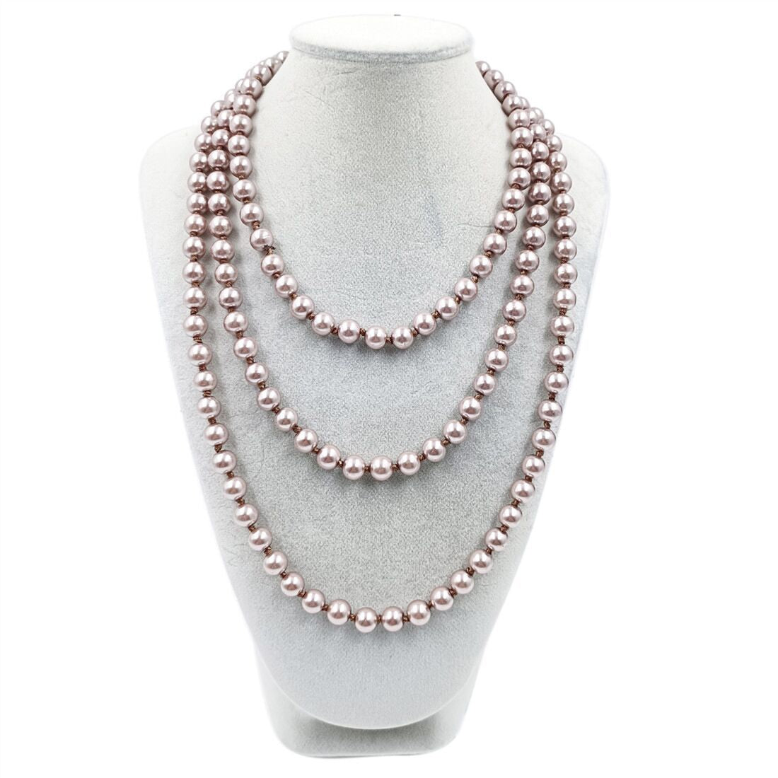 Women’s Multilayer Sweater Chain Necklace with Glass Imitation Pearls 8mm 1.5m