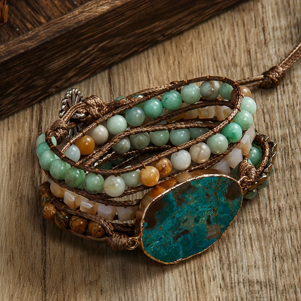 Pulsera envolvente de piedra natural bohemia con cuentas para verano y regalos