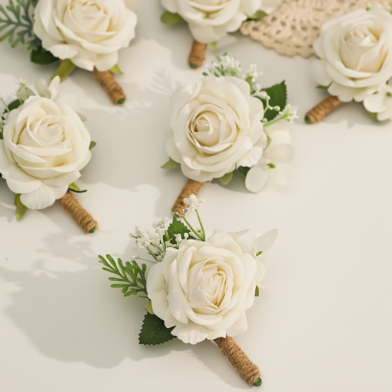 White Artificial Rose Corsage for Weddings and Formal Events