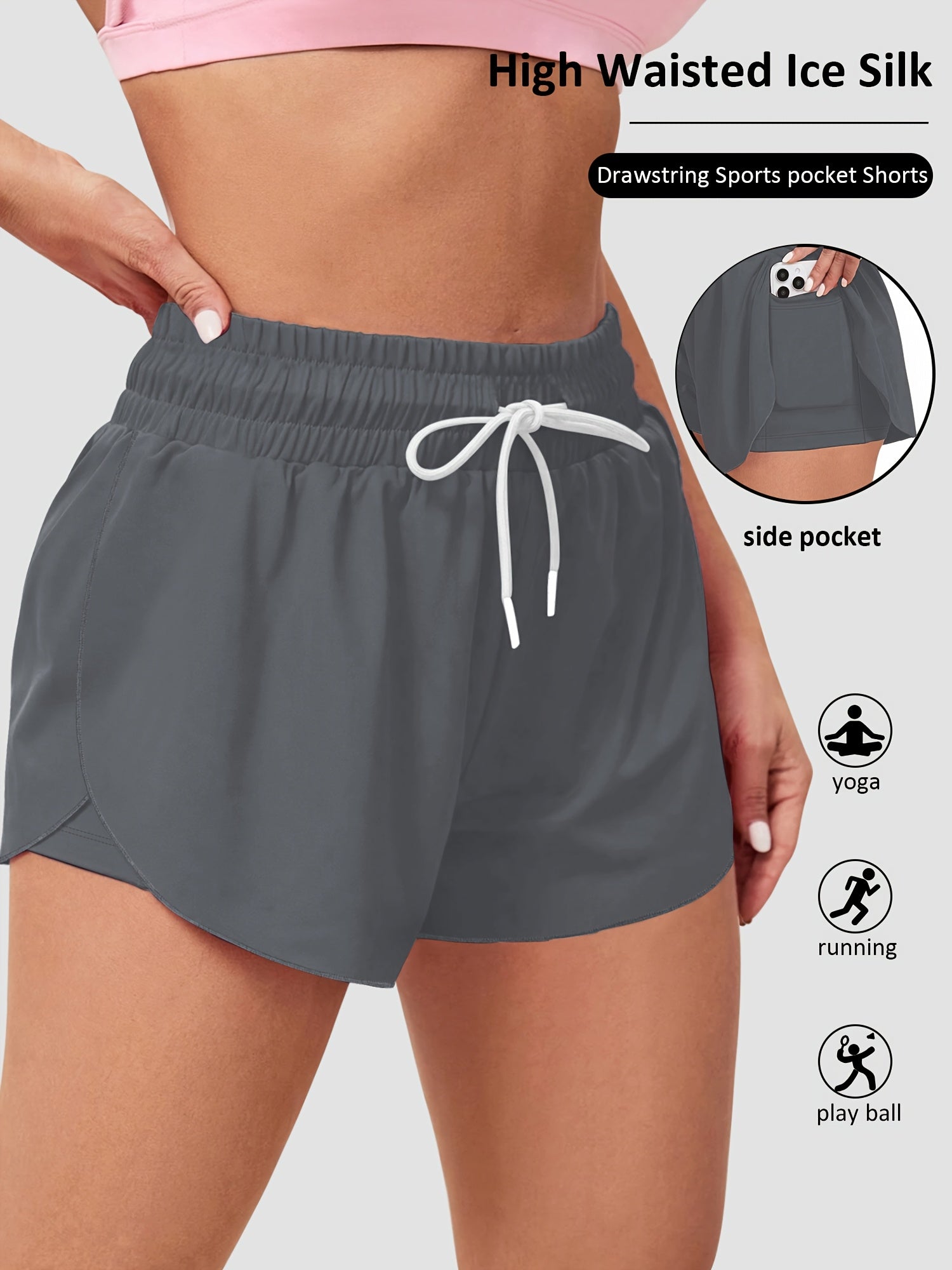 Шорты для бега женские больших размеров с высокой талией, непрозрачные, с карманами