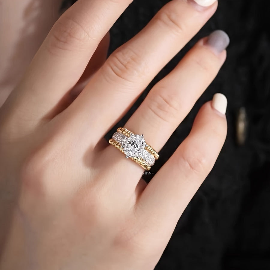 Women's Gold-Plated Copper Ring with Cubic Zirconia Minimalist Engagement Jewelry