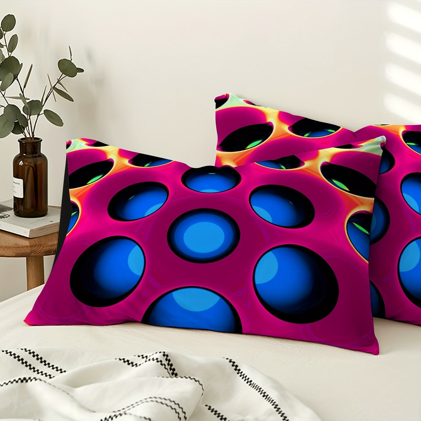 2 piezas de fundas de almohada circulares con estampado cepillado de poliéster, fundas decorativas para cojines