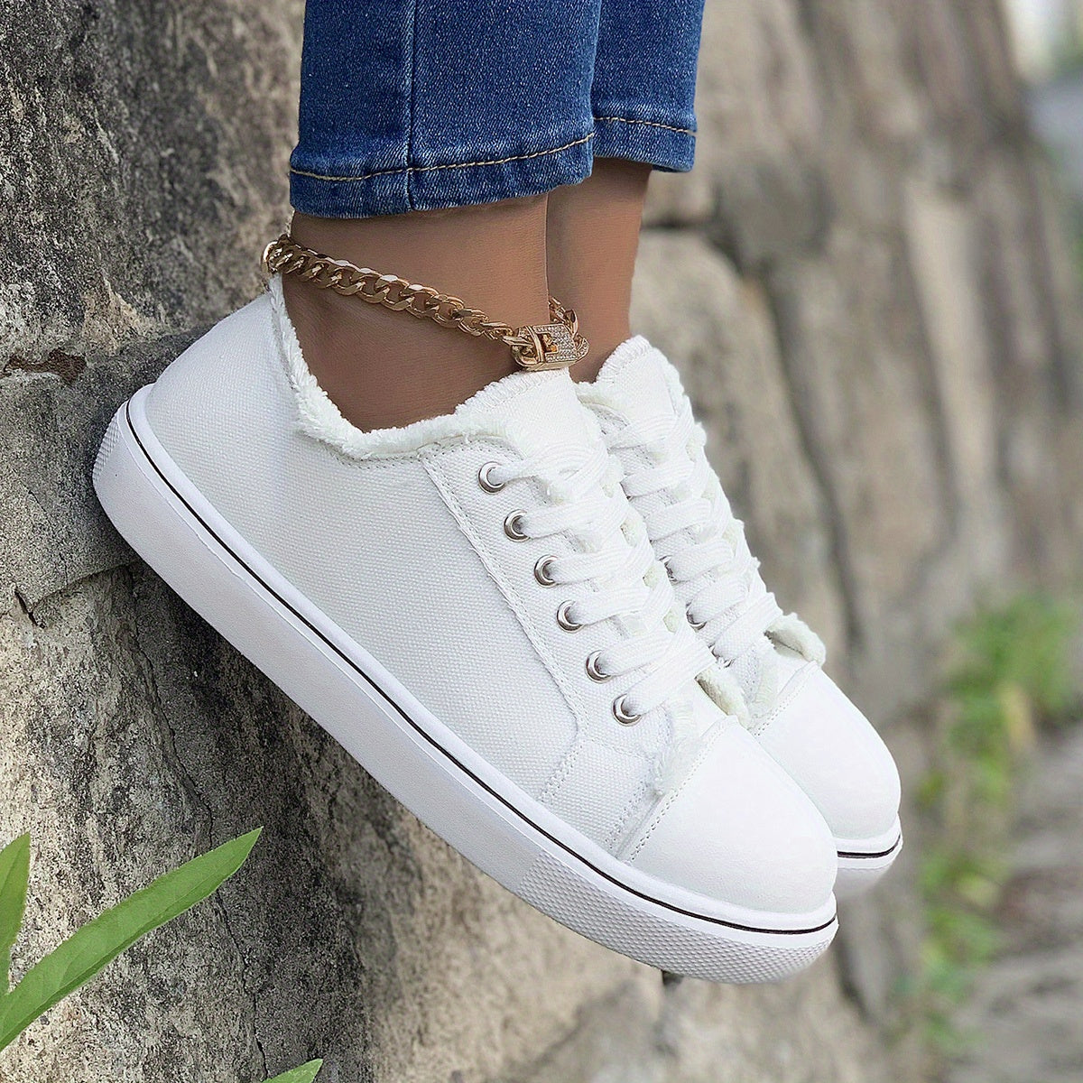 Women's Casual Canvas Sneakers, Low Top, Flat Walking Shoes Plus Size