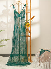 Conjunto de vestido largo maxi con recortes semitranslúcidos y vestido de noche tanga