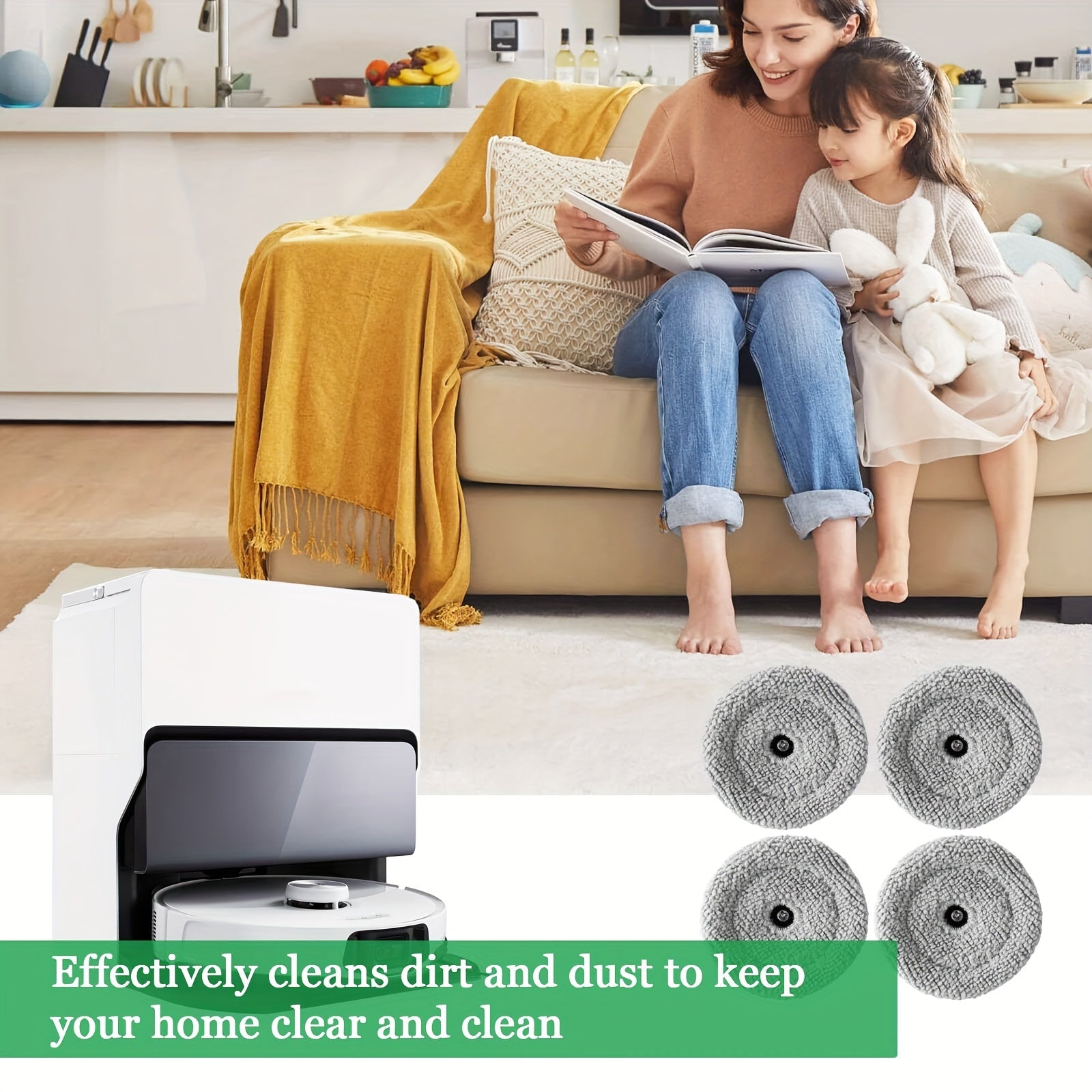 Robot changyutgich uchun 4 ta namlikni o‘chirish uchun almashtirish qismlari to‘plami, mikrofi beriladigan mop padlari bilan