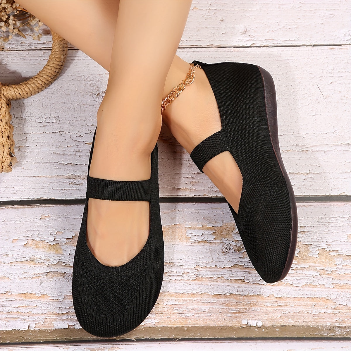 Women's Slip-On Ballet Flats - Breathable Fabric, Cushioned Insole, Black