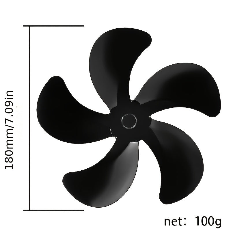 Fireplace Fan Accessories 5-Blade Black Aluminum Alloy 180mm Diameter