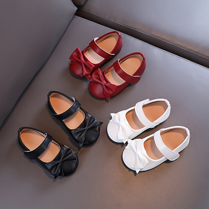 Qizlar uchun bow bezakli yumshoq taglikli Mary Jane tekis poyabzal, sirg'almas malika poyabzallari.