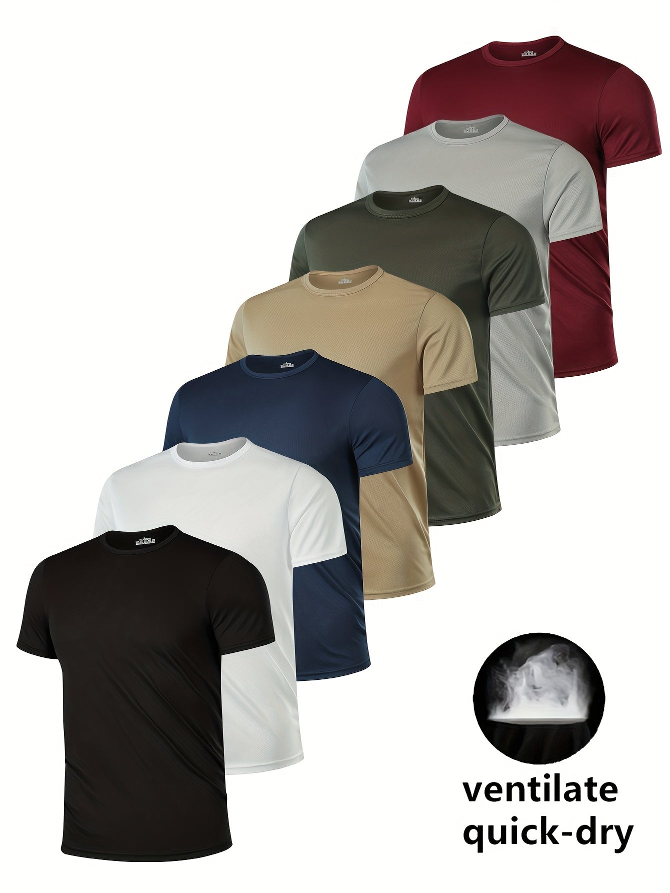 Men's Short Sleeve Sports Shirts Set Quick-Drying Polyester Solid Color Crew Neck Athletic Tops