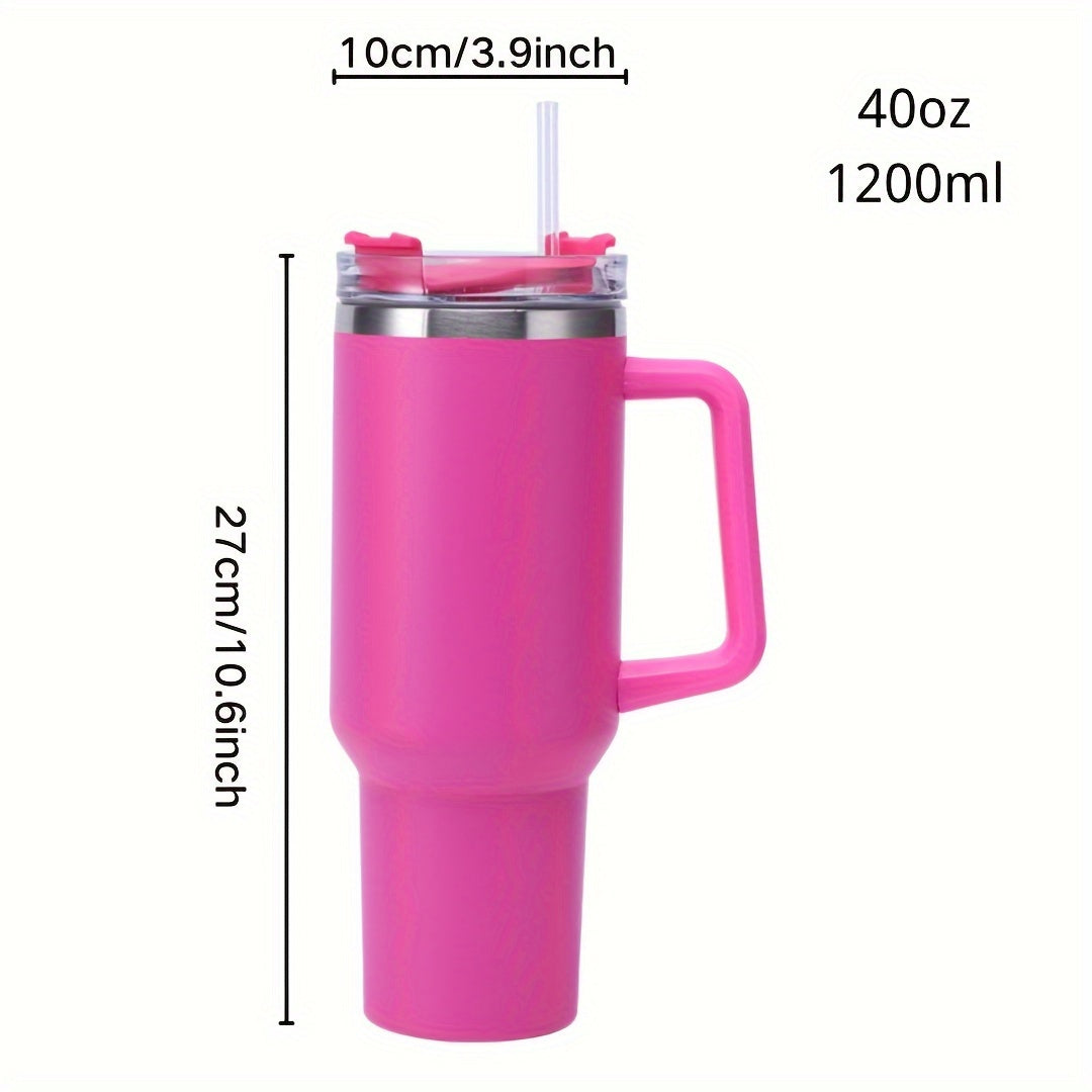 40oz Stainless Steel Travel Mug with Straw Double Wall Insulation and Handle
