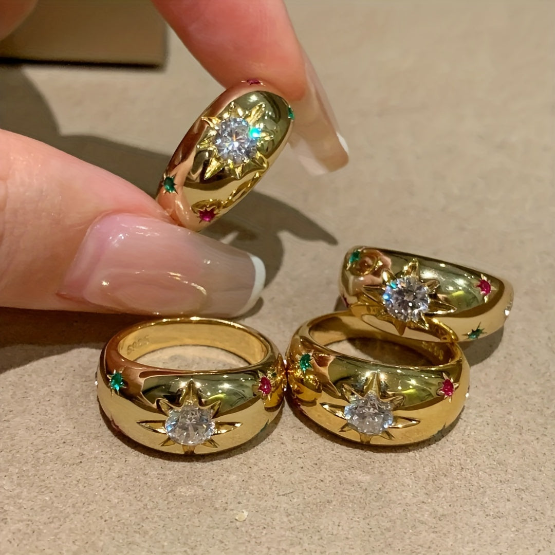 Gold Plated Star Ring with Cubic Zirconia for Weddings and Daily Wear