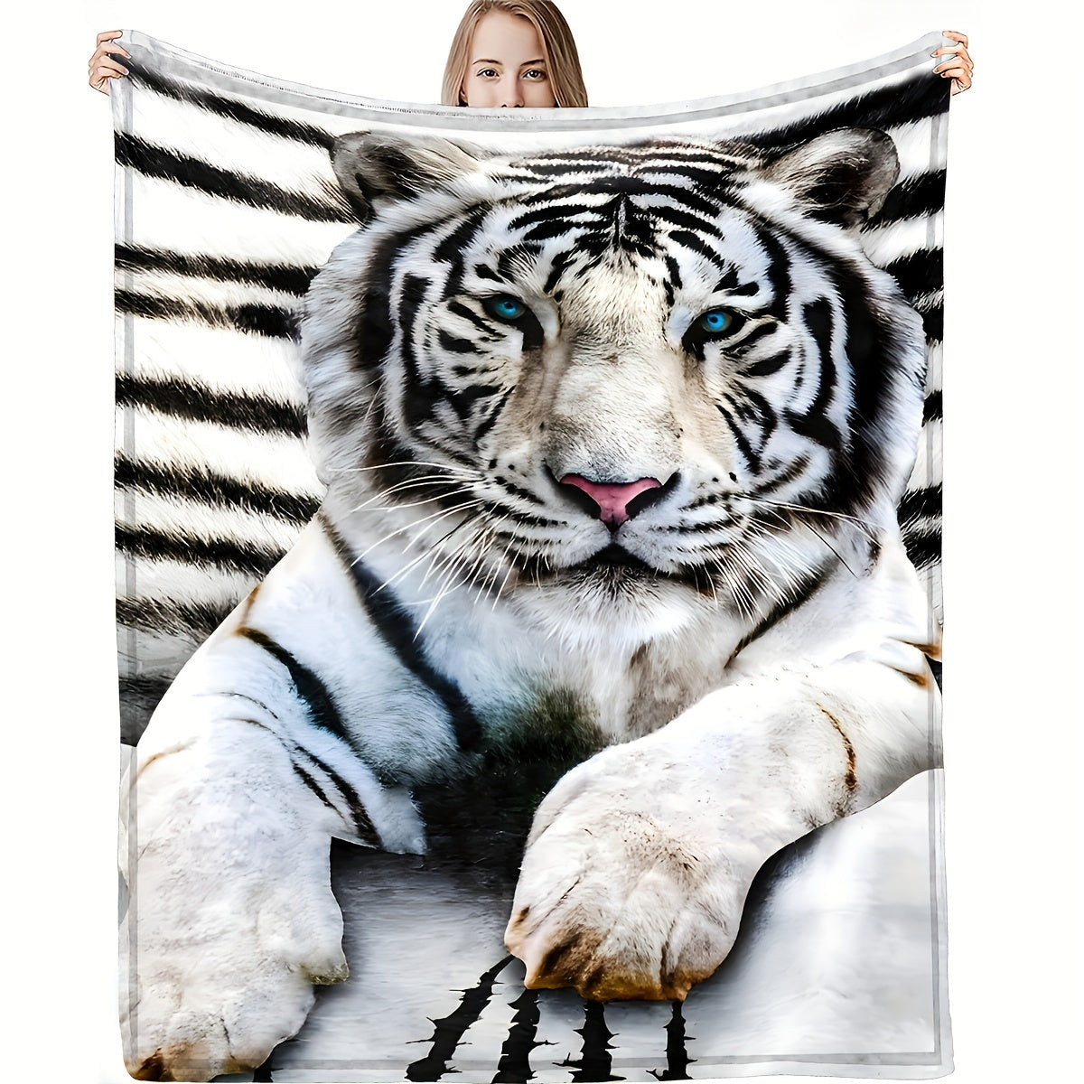 White Tiger Printed Flannel Blanket for Adults, Cozy, 1 Piece