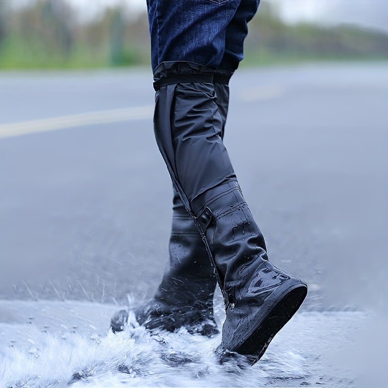 Unisex Waterproof Rain Boot Covers Durable Non-Slip Reusable Black Hiking