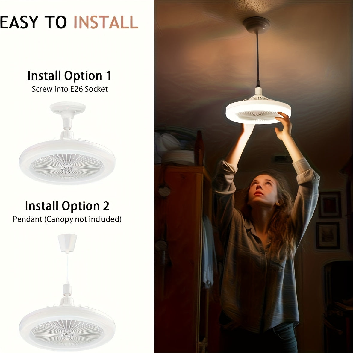 Wireless Ceiling Fan with Light 50W Three-Speed Dimmable LED Remote Control White