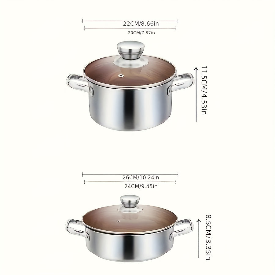 Stainless Steel Cookware Set 3-Piece Durable Pots and Pans for Soup and Frying