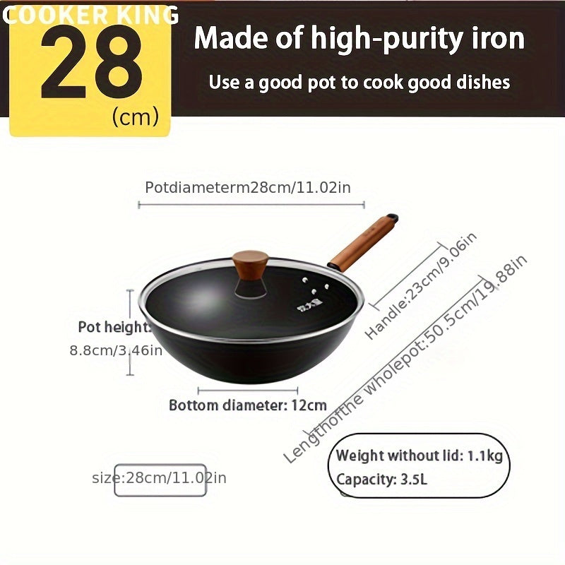 COOKER KING Ultra-Iron Wok ni taqdim etamiz: 24 soatlik zanglamas davolash, sog'lom nol qoplama va gaz pechlari bilan moslik - endi 27.94 sm, 30.48 sm, 33.02 sm va 38.1 sm o'lchamlarida, kuzda pishirish uchun mukammal.