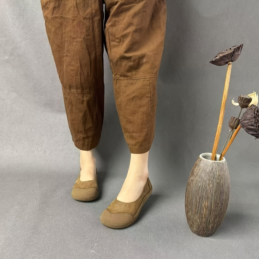 Women's Leather Oxford Shoes Casual Flats Brown Lightweight Comfortable