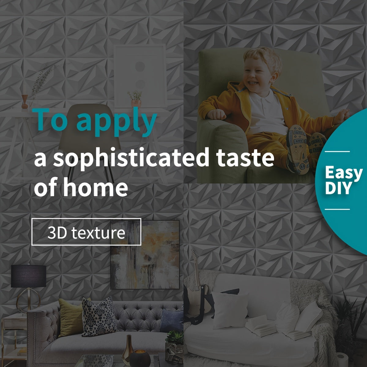 PVC 3D Diamond Wall Panels 11.7x11.7 Inches for Interior Decor in Living Room Bedroom Kitchen