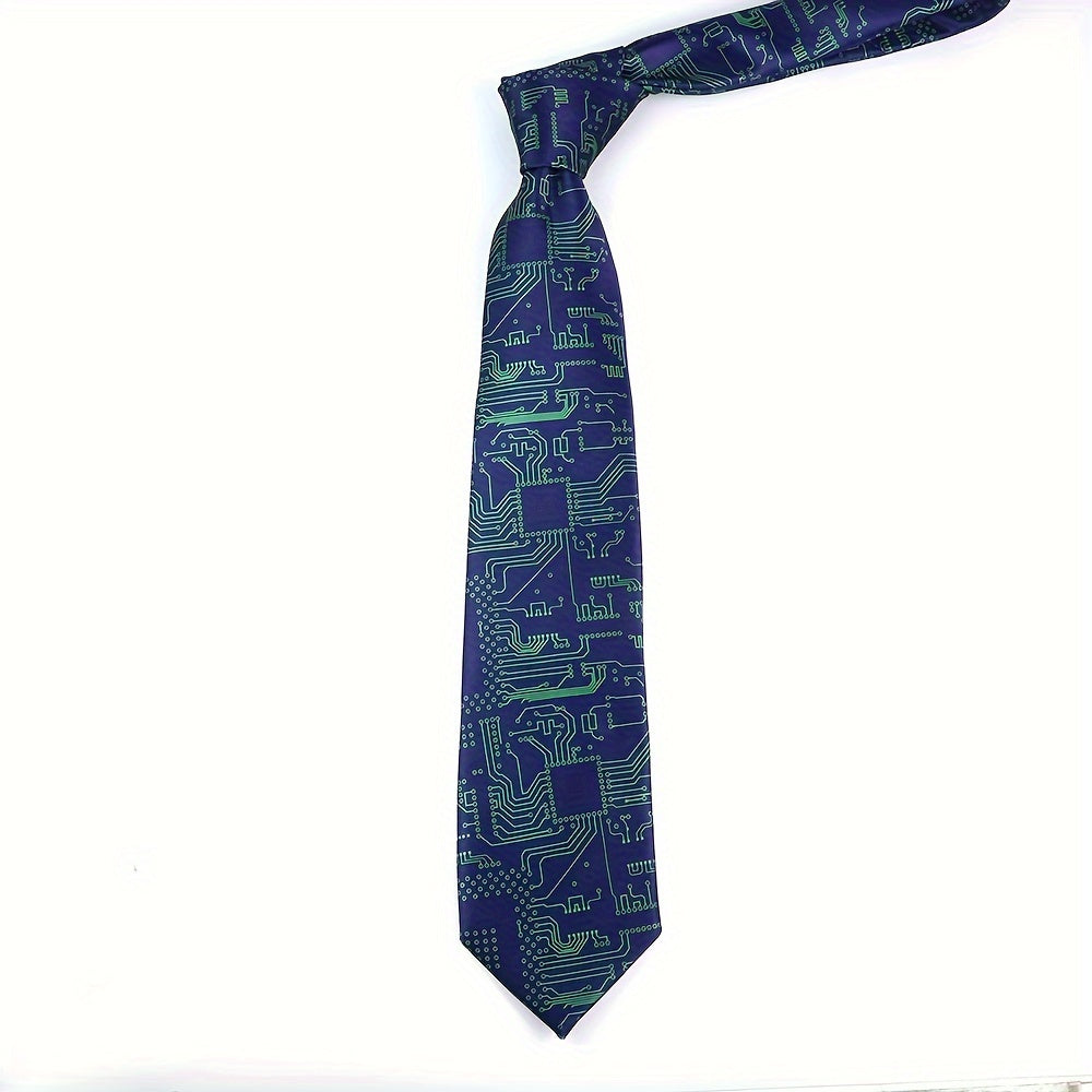 Silk-Like Printed Tie with Airplanes Planets Symbols Musical Notes Footballs for School Work Party